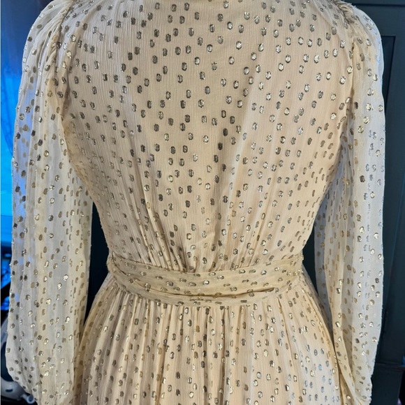 STUNNING Zimmermann Cream Long Sleeve Wrap Dress with Shining Gold Accents - Picture 6 of 16